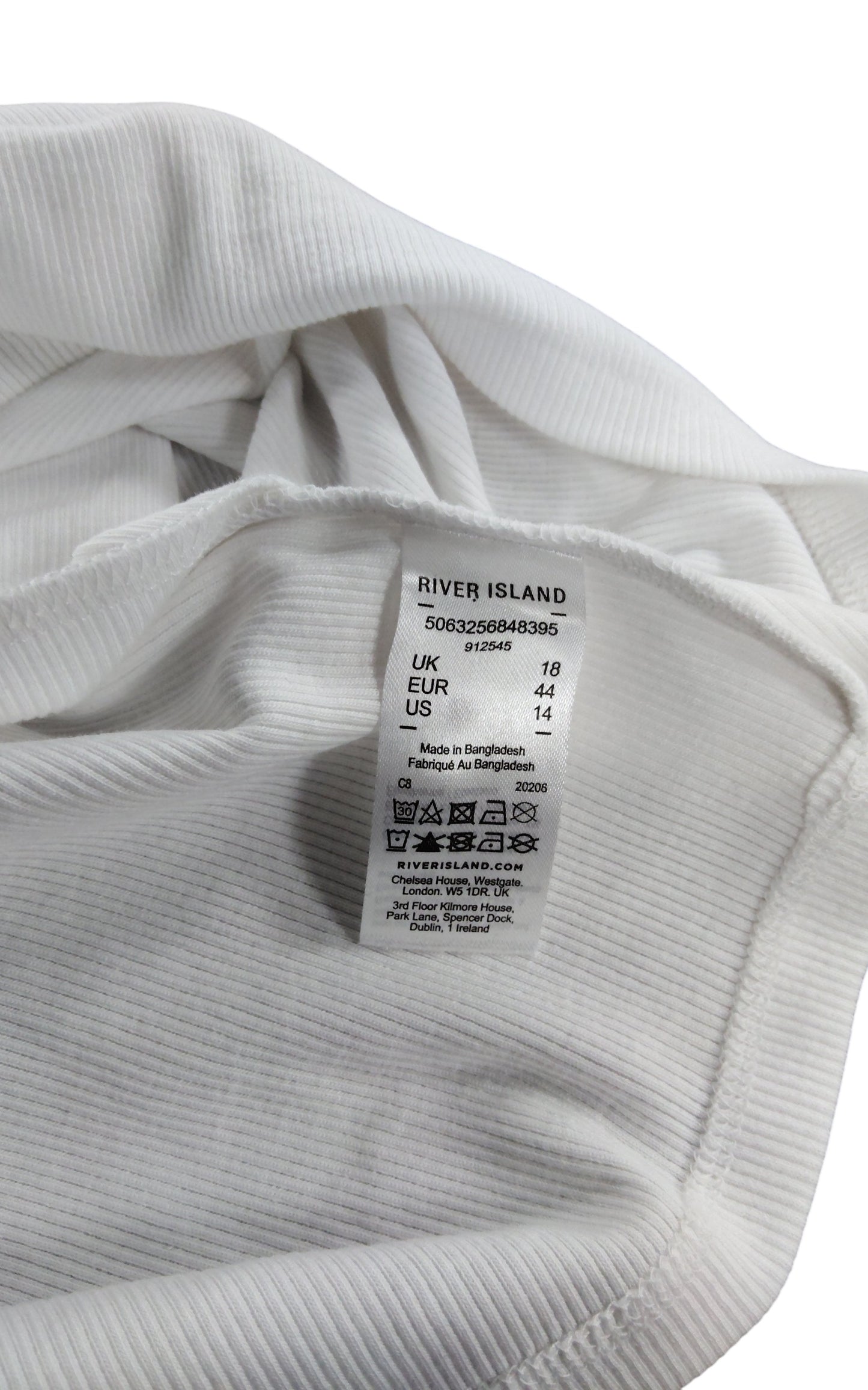 River Island Womens White Ribbed Square Neck Crop Top Size 18