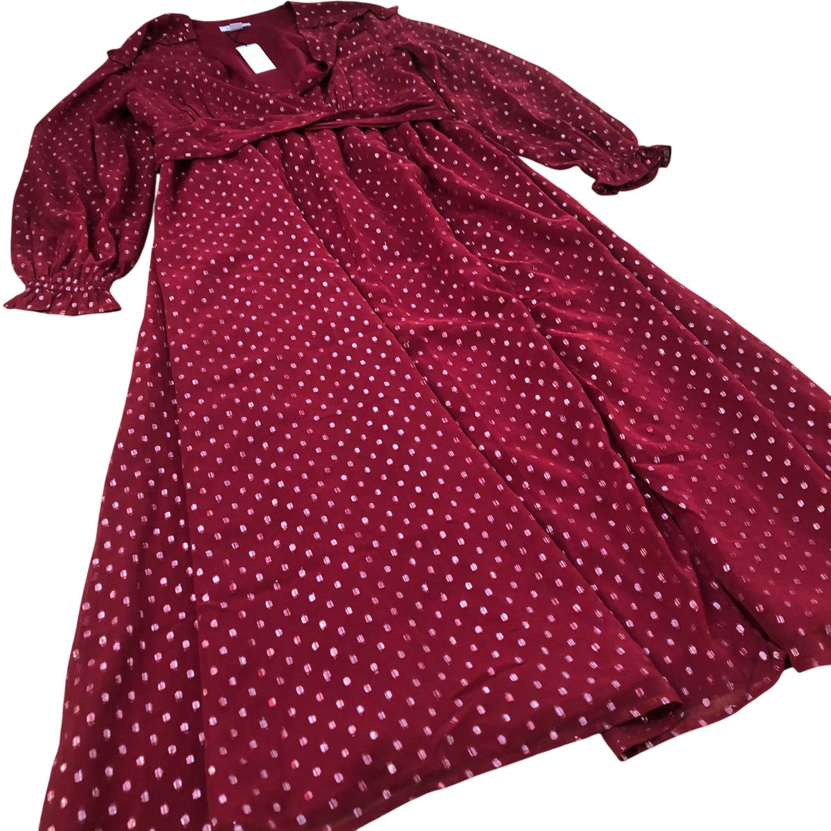 Red Polka Dot Dress Women's Long Sleeve Wrap Style Vintage UK12