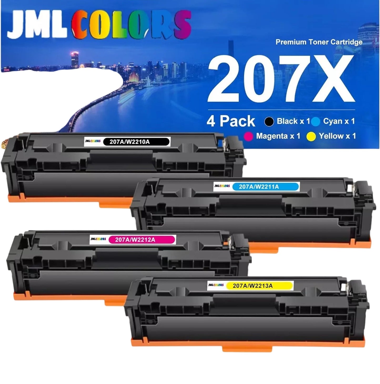 JMLCOLORS 207X Toner Cartridge 4 Pack Black Cyan Magenta Yellow Premium Quality
