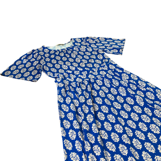 Floral Print Dress Women's Short Sleeve Blue Tencel Blend UK4