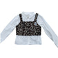 River Island Girls Leopard Print Crop Top UK9 Years Women's Long Sleeve