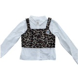 River Island Girls Leopard Print Crop Top UK9 Years Women's Long Sleeve