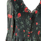 River Island Floral Smocked Dress Women's Black Red Rose Print Size UK6