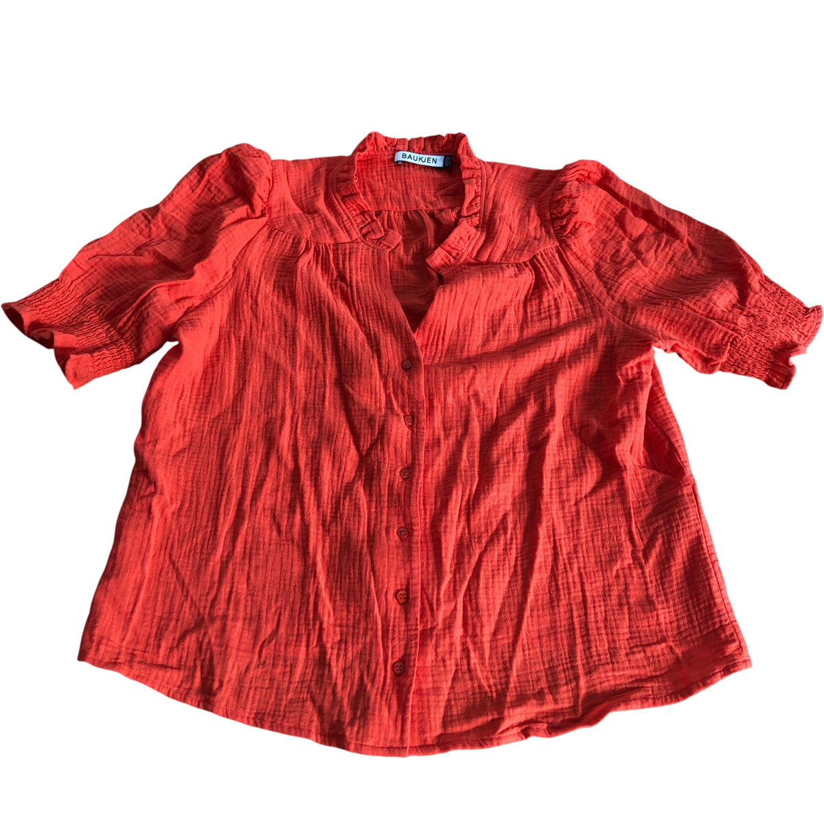 Baukjen Short Sleeve Button Up Blouse Bright Orange Size 14