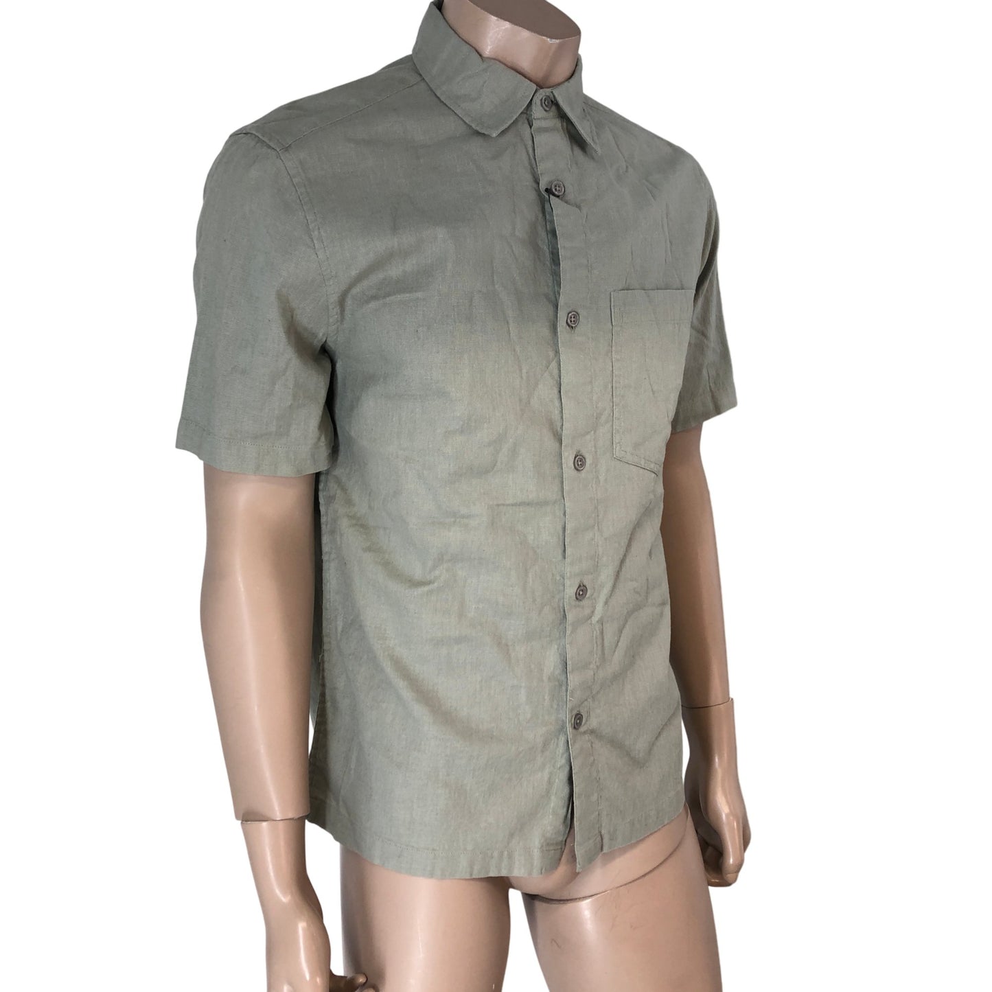 RIVER ISLAND Casual Shirt Size S Men's Short Sleeve Linen Blend Green