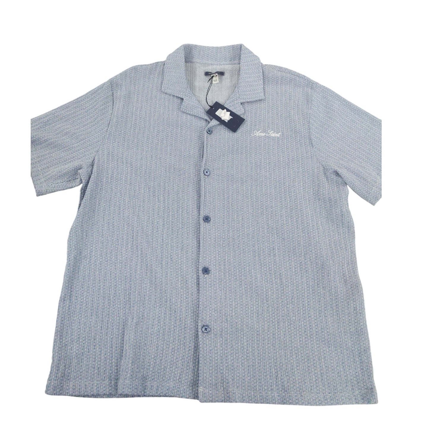 River Island Men's Short Sleeve Polo Shirt UK XL Blue Waffle Pattern New With T