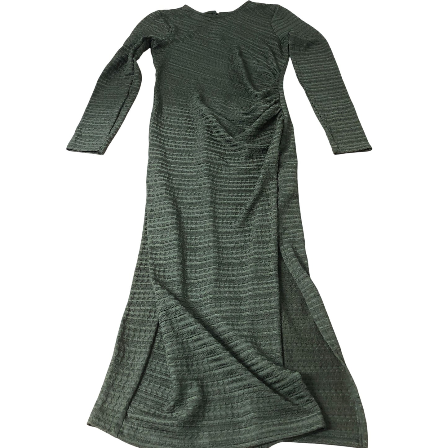 Long Sleeve Dress Women's Olive Green Textured Maxi XS