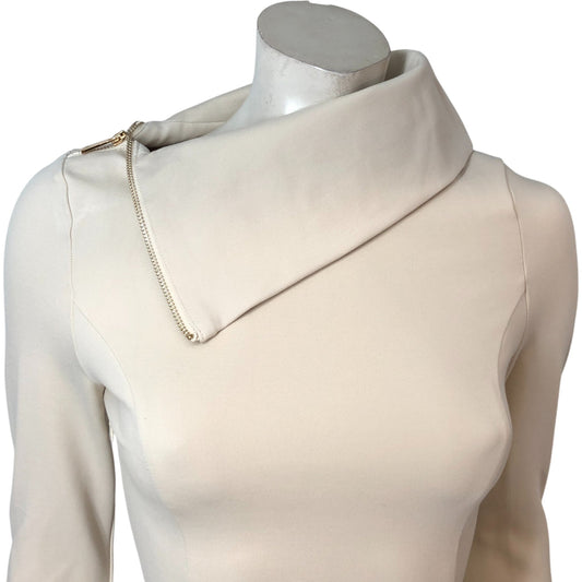 Karen Millen Cream Porté Evetage Neck Dress UK6 Women's Long Sleeve Zip Detail