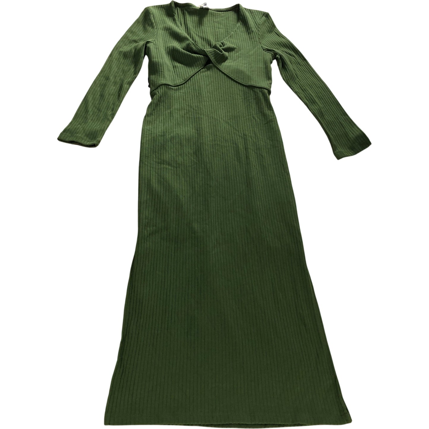 River Island UK8 Women's Long Sleeve Twist Front Maxi Dress Olive Green