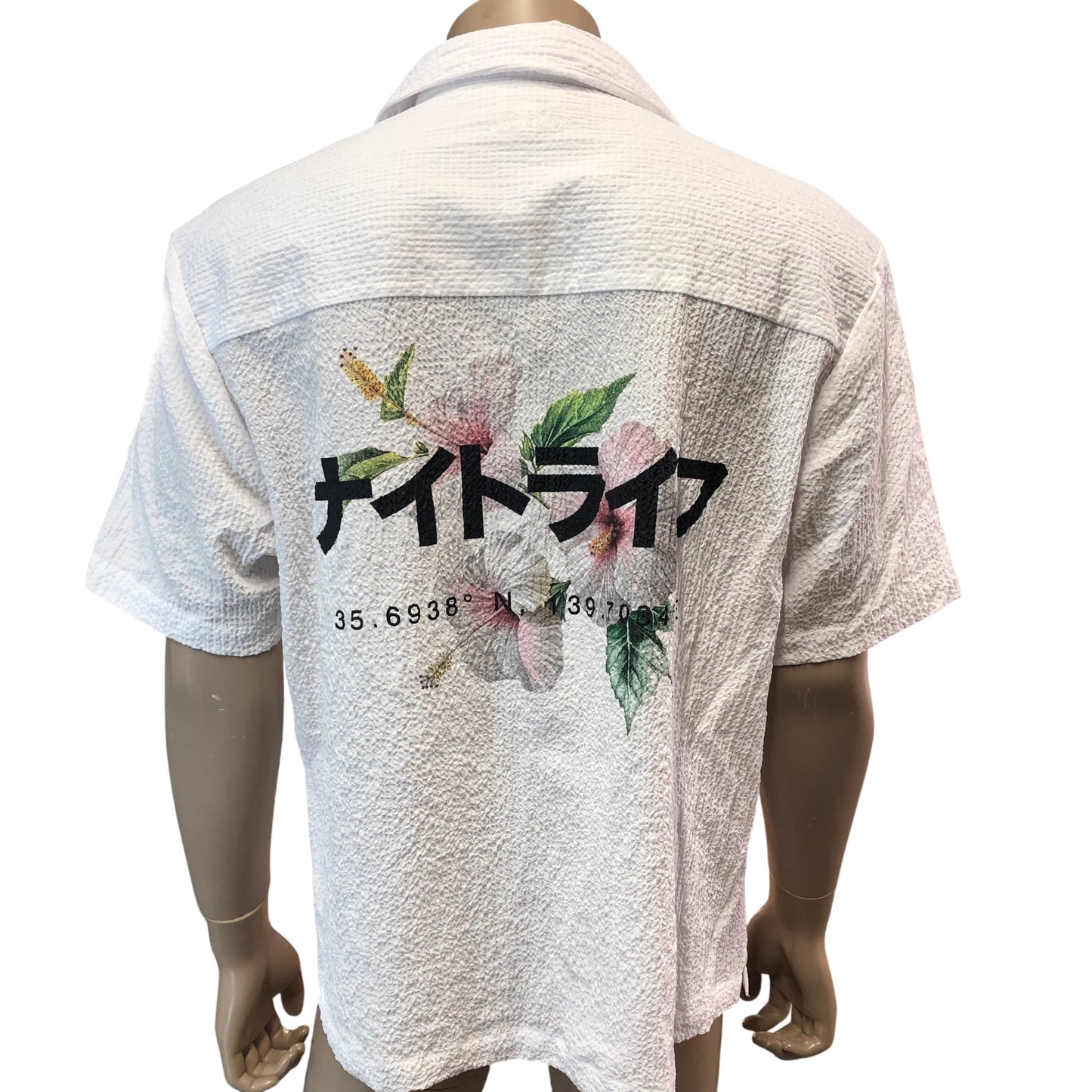 RIVER ISLAND Men's Short Sleeve White Casual Shirt Size Large Spotted Pattern