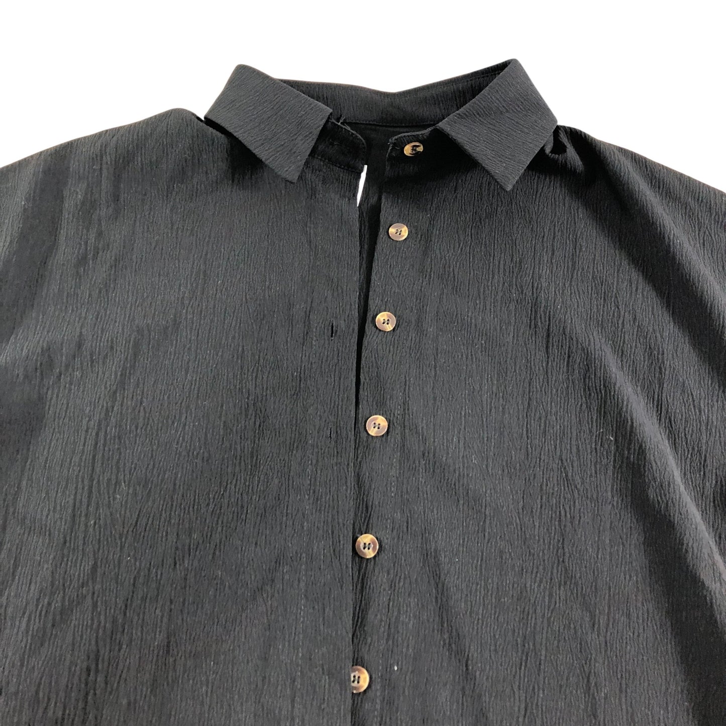 Short Sleeve Casual Shirt Men's Black Button Up Polyester Medium