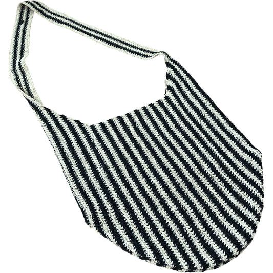 Macrame Sling Striped Shoulder Bag Women's Casual Tote Bag Black Cream