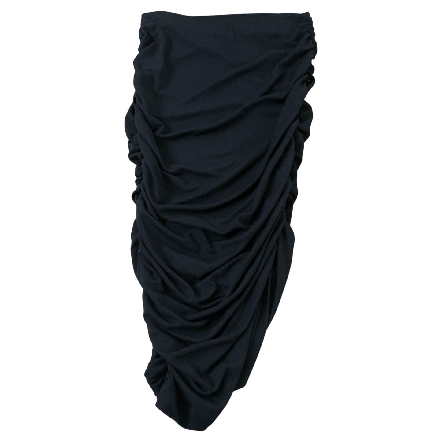Black Ruched Midi Skirt Women's Stretchy Bodycon Design Size M