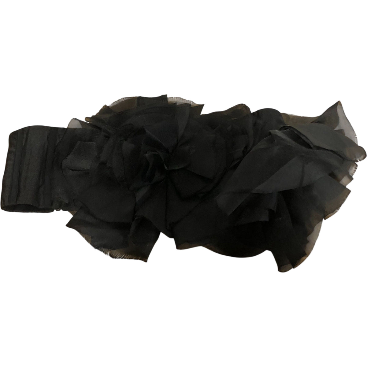 Bardot Black Floral Ruffle Sash Women Size 12 Chiffon Waist Belt Evening Wear