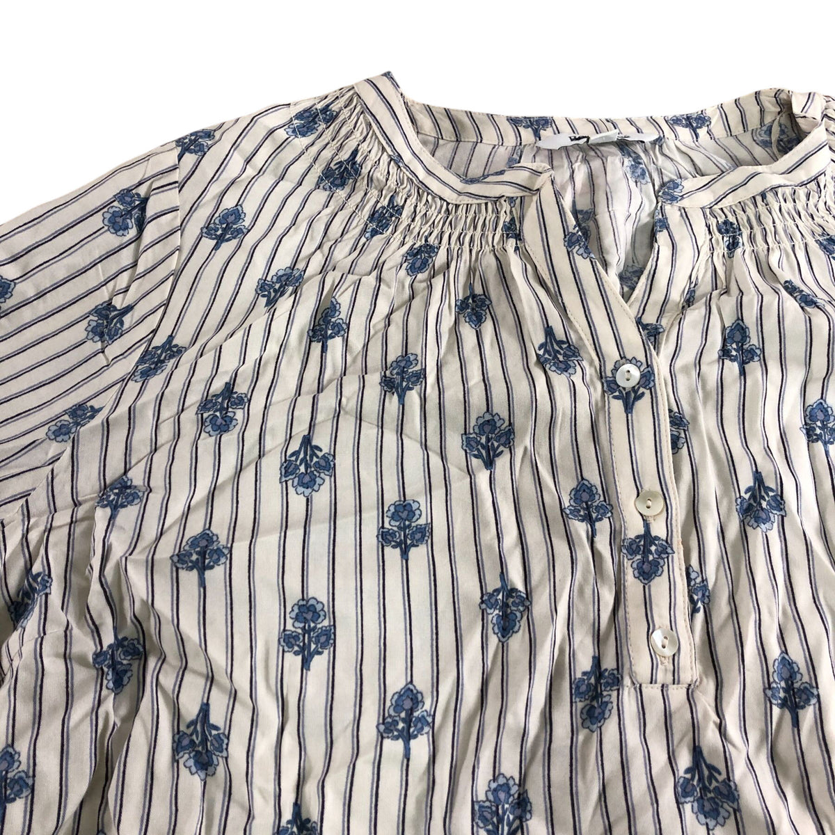 Women's Floral Print Striped Blouse Size 18 White/Blue