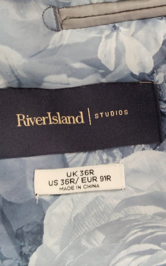 River Island Grey Check Blazer UK36R Men's Suit Jacket Stylish Fit