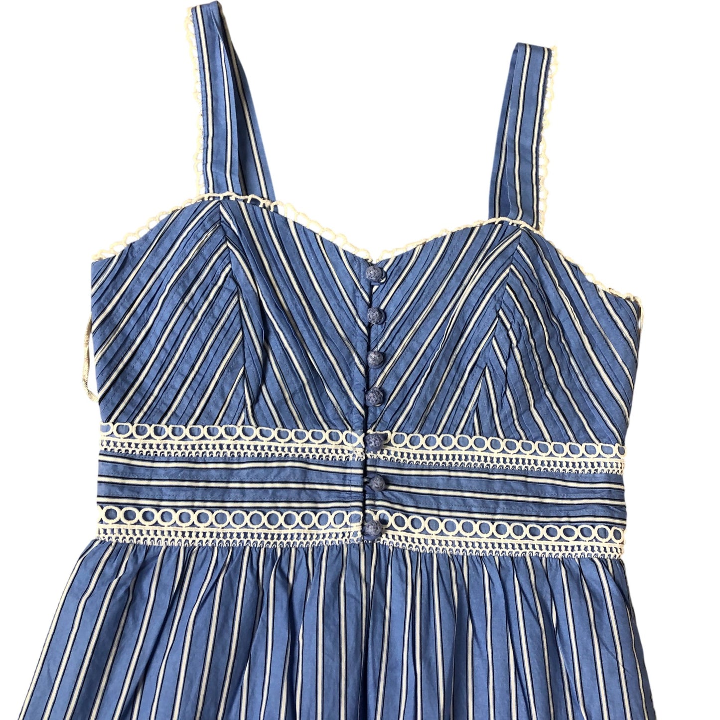 Branded Striped Maxi Dress Women's Blue Cotton Tiered Sleeveless UK6