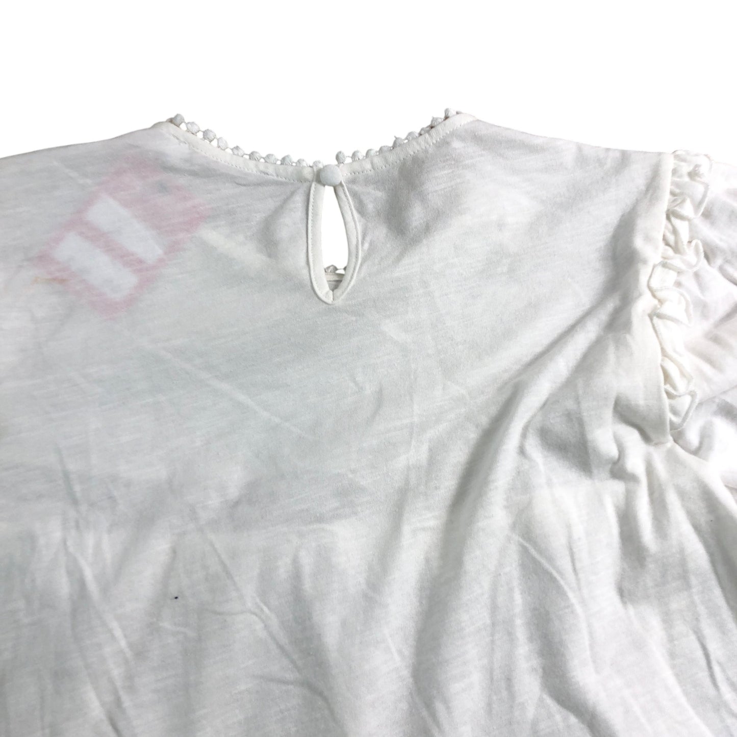 Branded Women's White Ruffled Sleeve Lace Blouse Size 12 Cotton Lace Detail Top