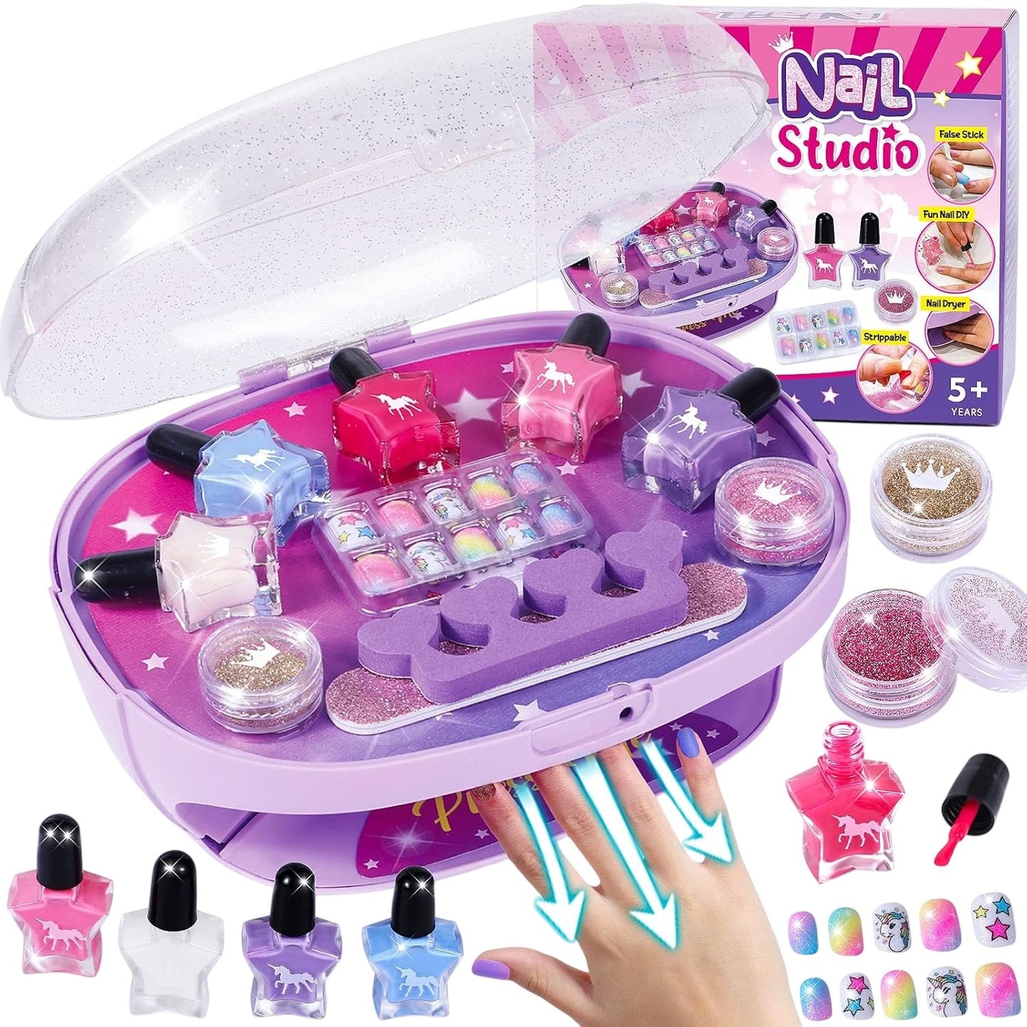 Golray Nail Studio Kids Nail Art Kit Electric Dryer Fun DIY Set 12 Pieces