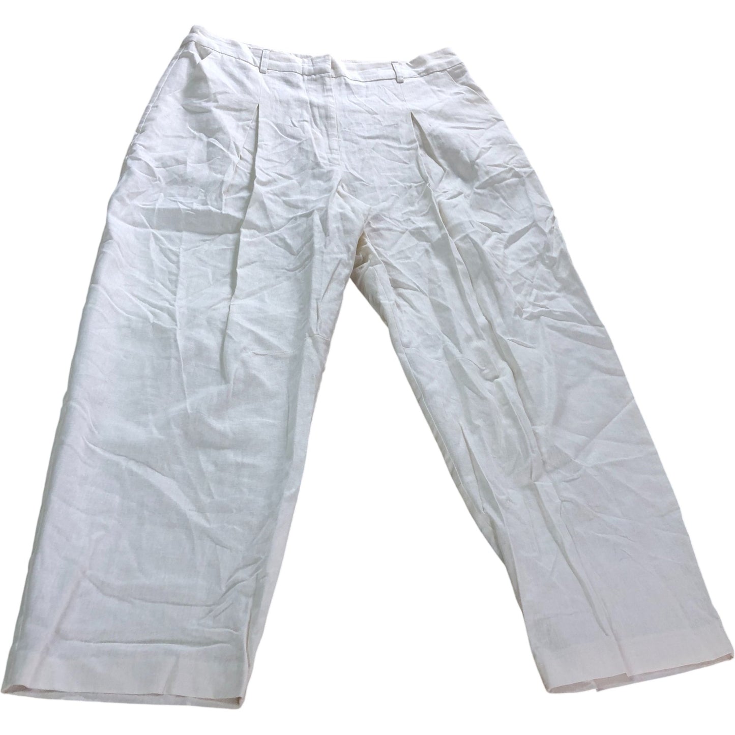 Trousers UK14R Women's Cream Linen Blend Wide Leg Pleated