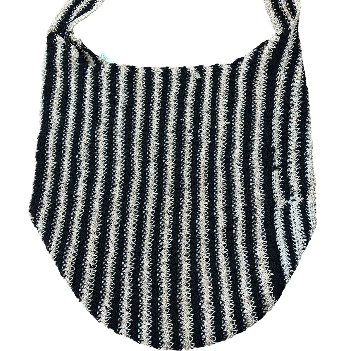 Macrame Sling Striped Shoulder Bag Women's Casual Tote Bag Black Cream