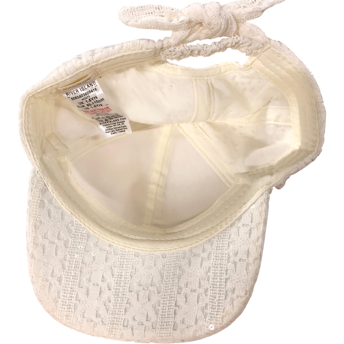 River Island White Sequin Lace Baseball Cap Kids Size 1-5 Years Girl's Accessory
