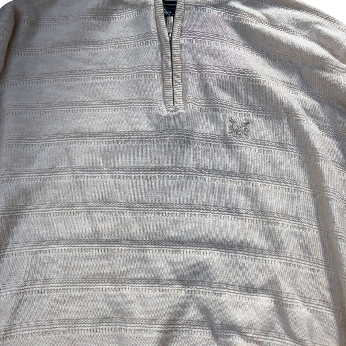 Crew Clothing Half Zip Sweater Men's Size Medium Cream Striped Knit Pullover