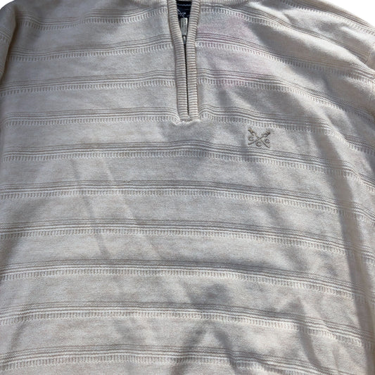 Crew Clothing Half Zip Sweater Men's Size Medium Cream Striped Knit Pullover