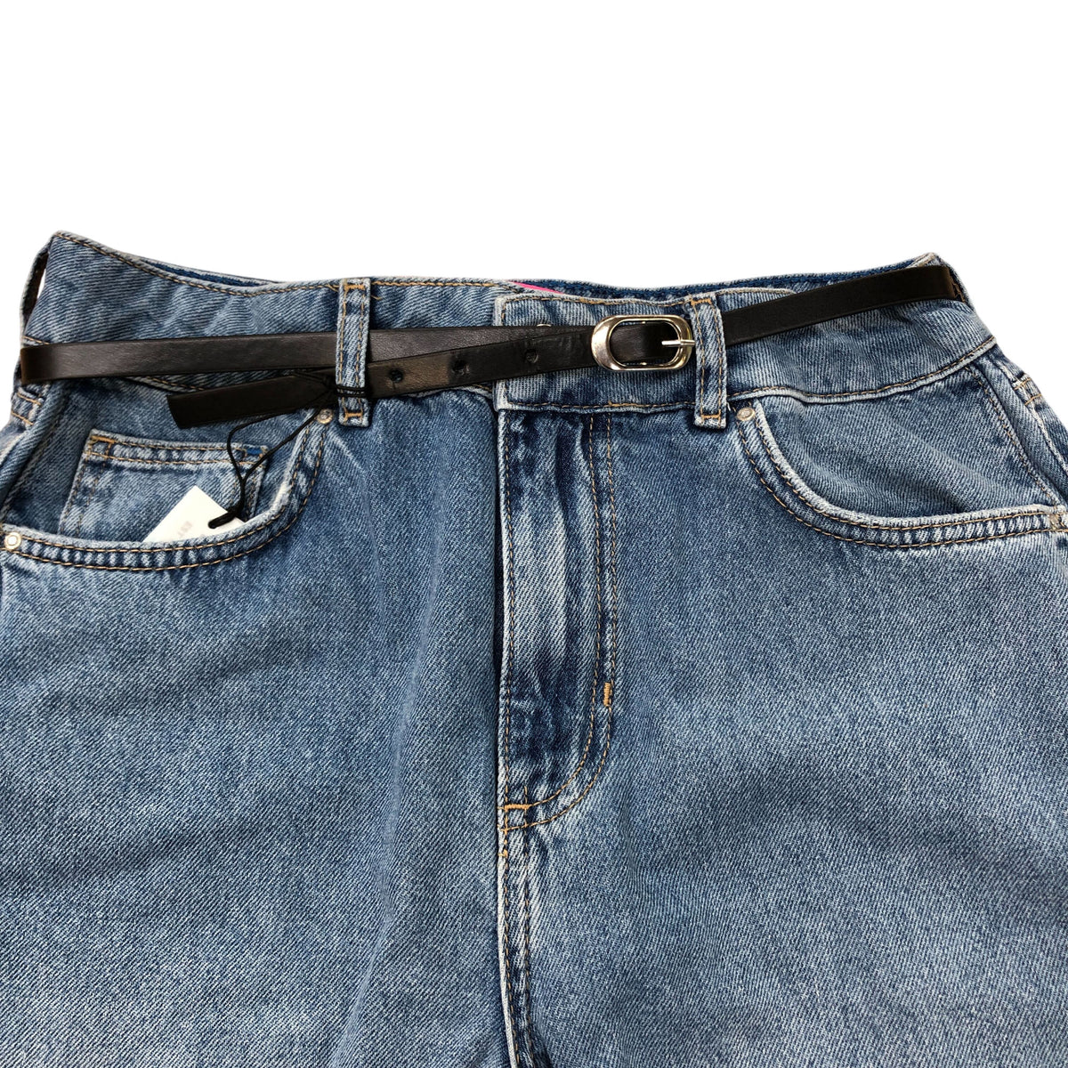 River Island Wide Leg Jeans Women's Blue Classic High Waisted Belted