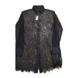 River Island Lace Blouse Black UK6 Women's Sheer Long Sleeve Button Up Chic Top