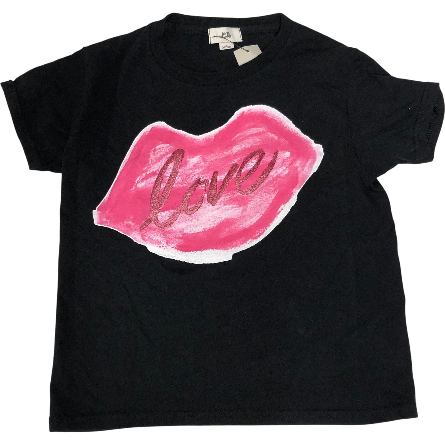 River Island Love Print T-Shirt Kids 5-6 Years Unisex Short Sleeve Black