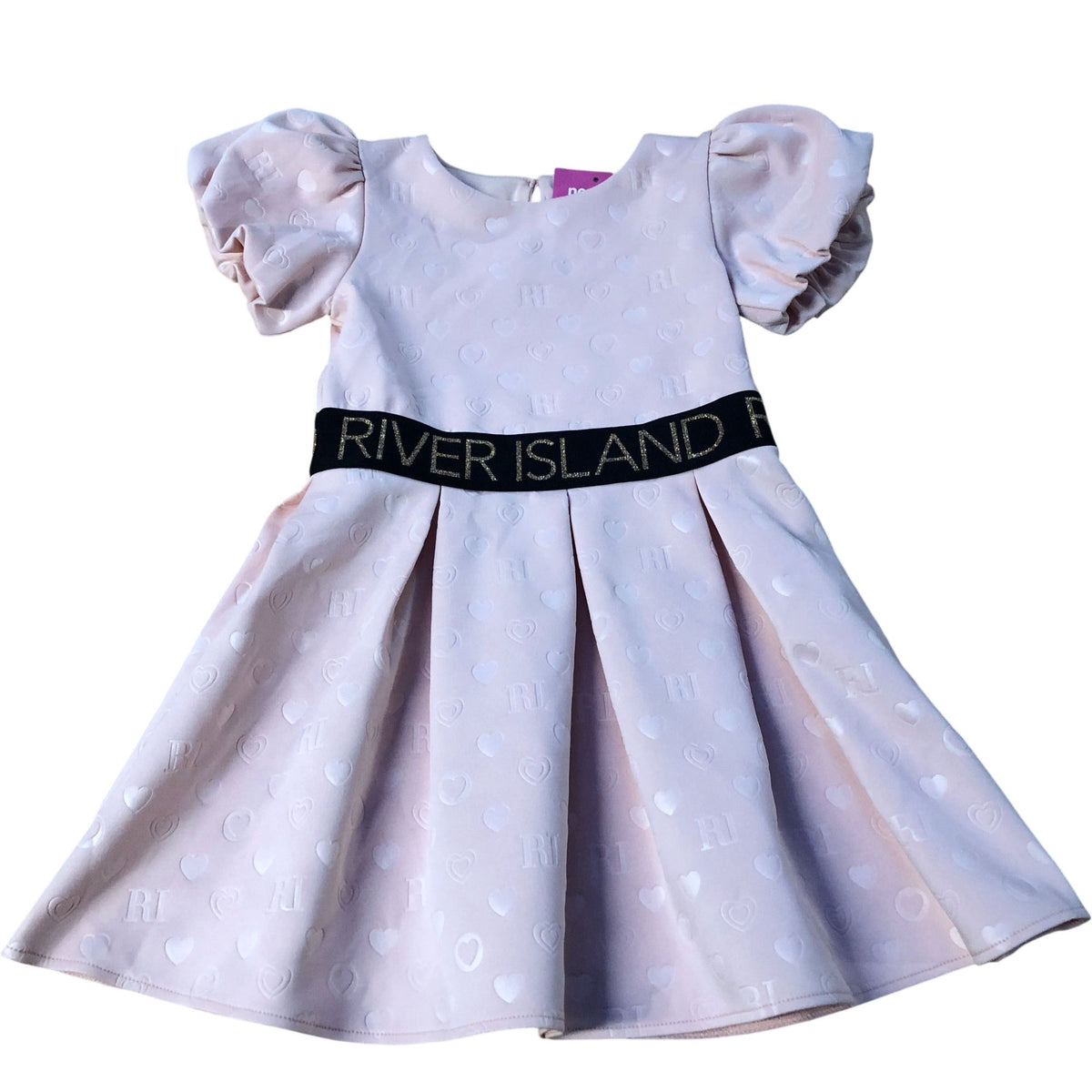 River Island Girls Dress UK Size 2-3 Years Peach Fit And Flare With Logo Band