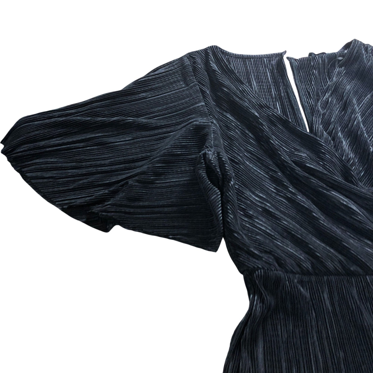 River Island UK8 Women's Black Pleated Jumpsuit Wide Leg Bell Sleeve
