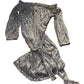Off The Shoulder Sequin Dress UK18 Women's Silver Long Sleeve Party