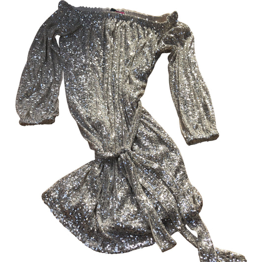 Off The Shoulder Sequin Dress UK18 Women's Silver Long Sleeve Party