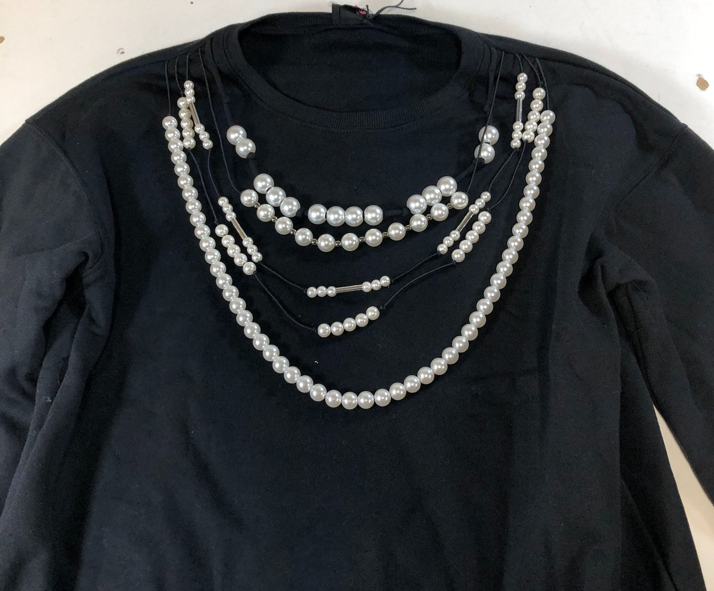 River Island Women's Size S Black Sweatshirt with Faux Pearl Neckline Detail
