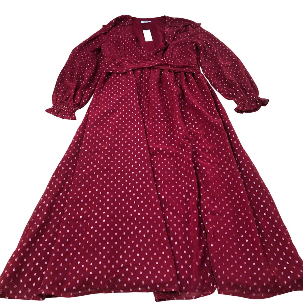 Red Polka Dot Dress Women's Long Sleeve Wrap Style Vintage UK12