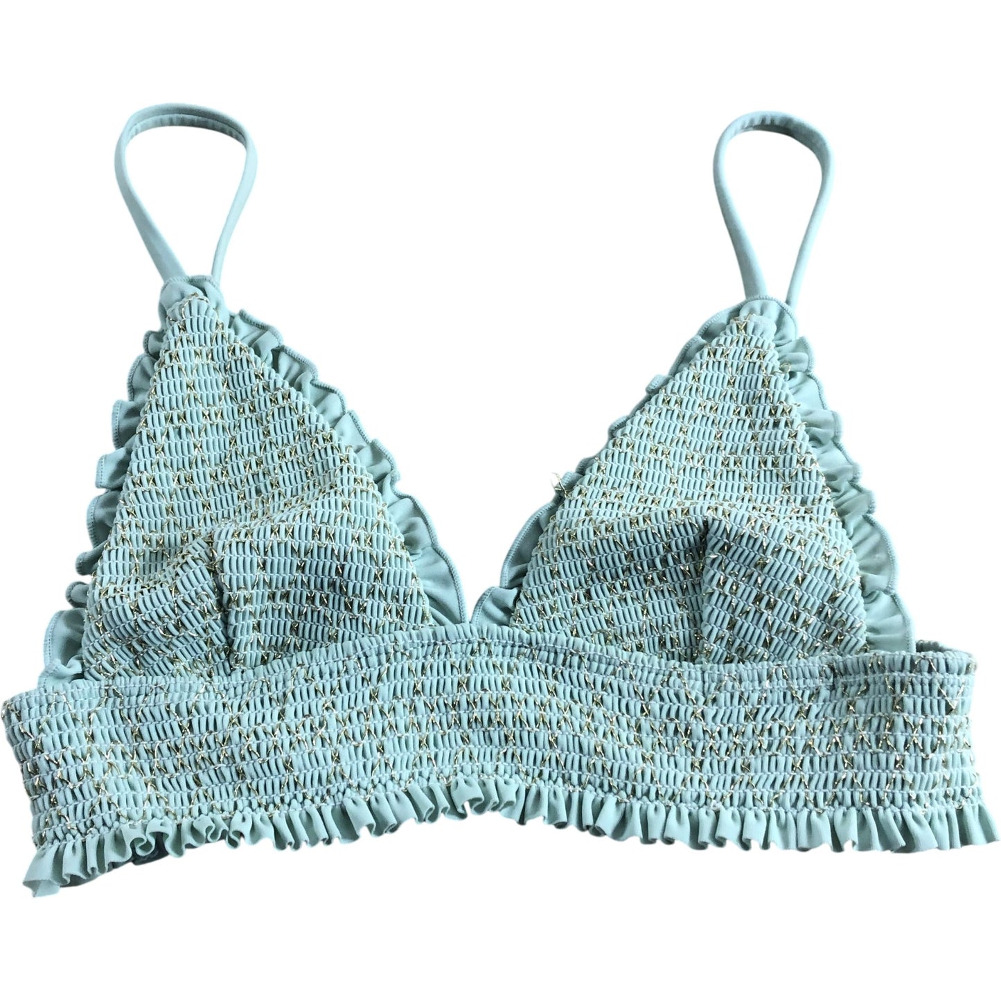 River Island Women's Aqua Blue Ruffled Triangle Bikini Top Swimwear Size 8