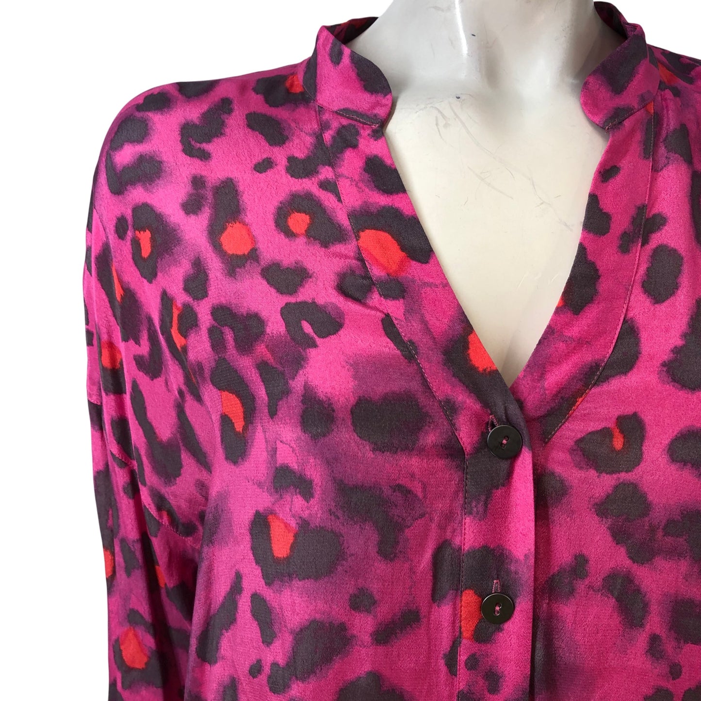 Branded Women's Pink Leopard Print Button Up Blouse Size UK 12