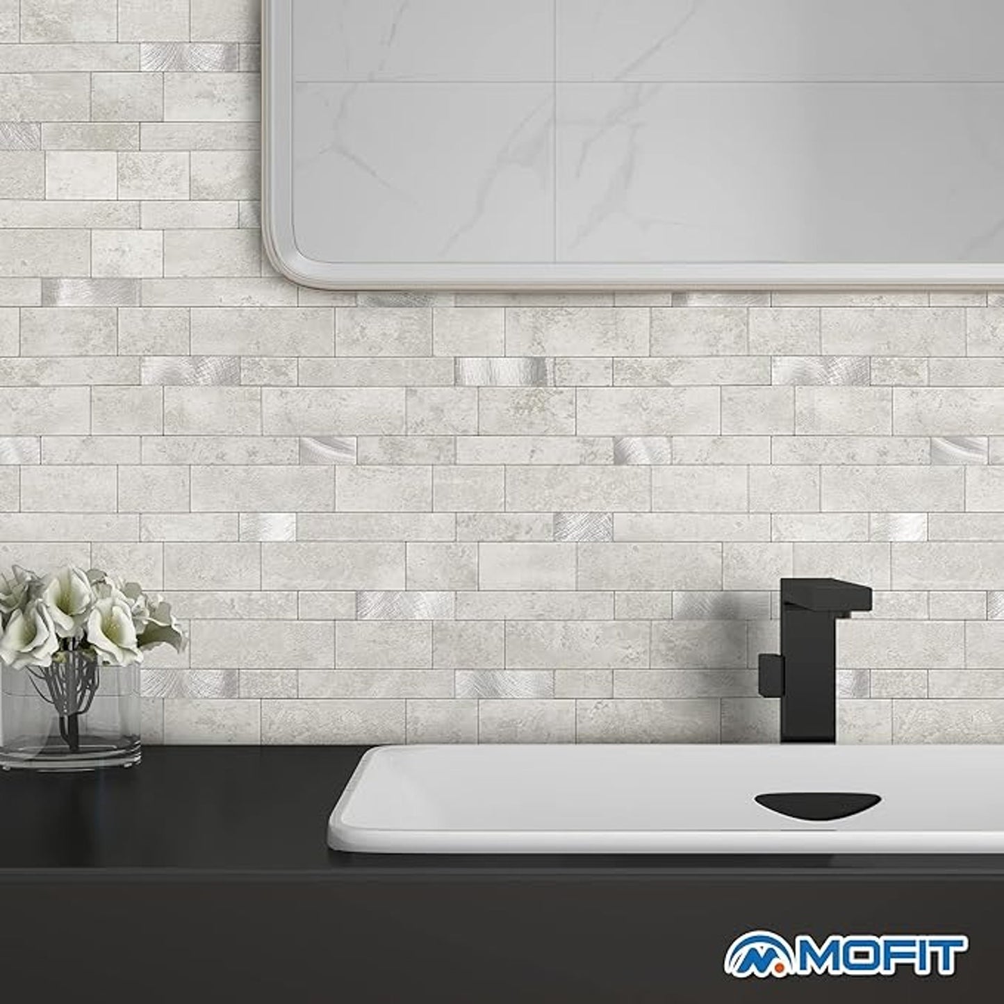Mofit 3D Brick Self Adhesive Wall Tiles (10sheets,Cement Grey)
