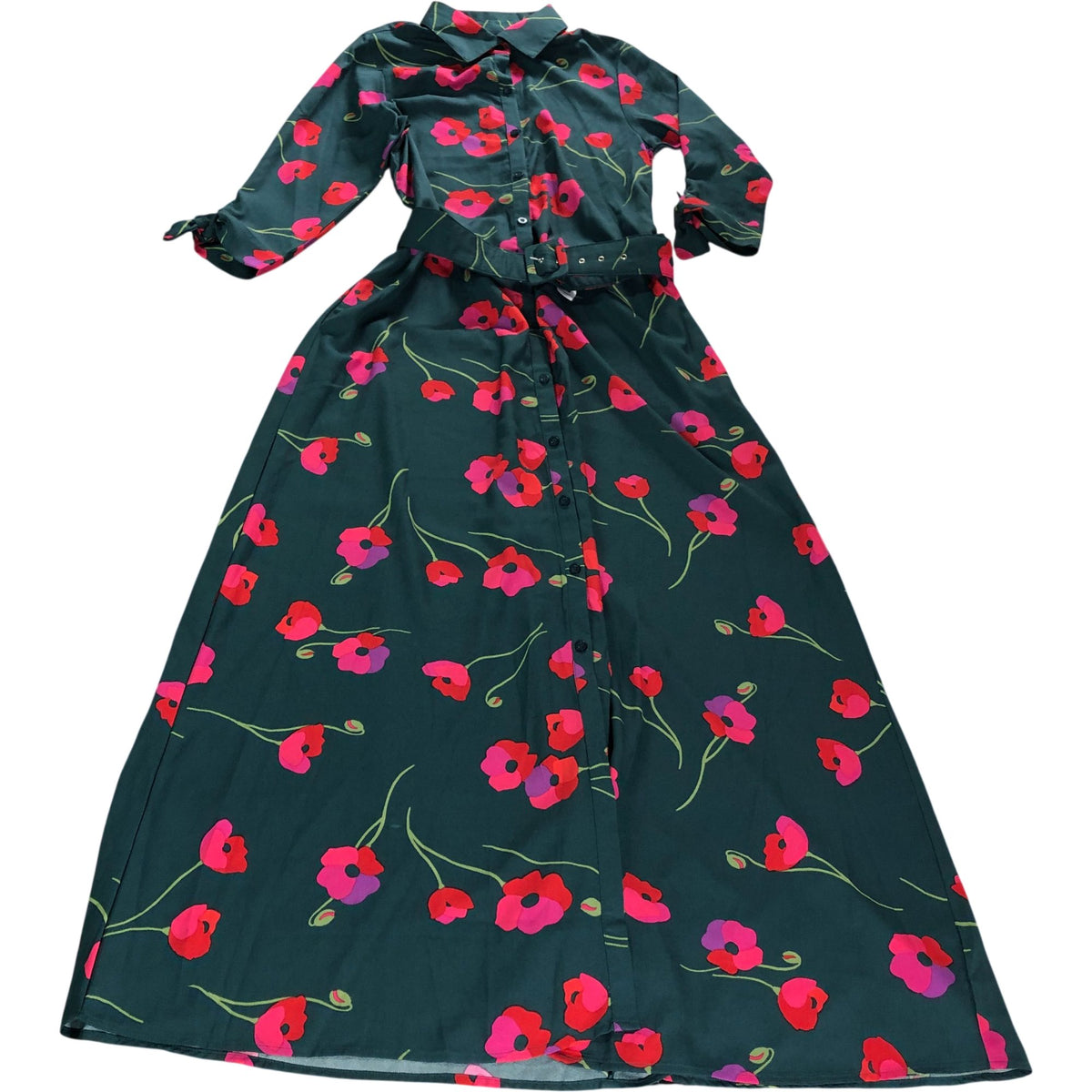 Dancing Leopard UK10 Women's Floral Long Sleeve Shirt Dress Green