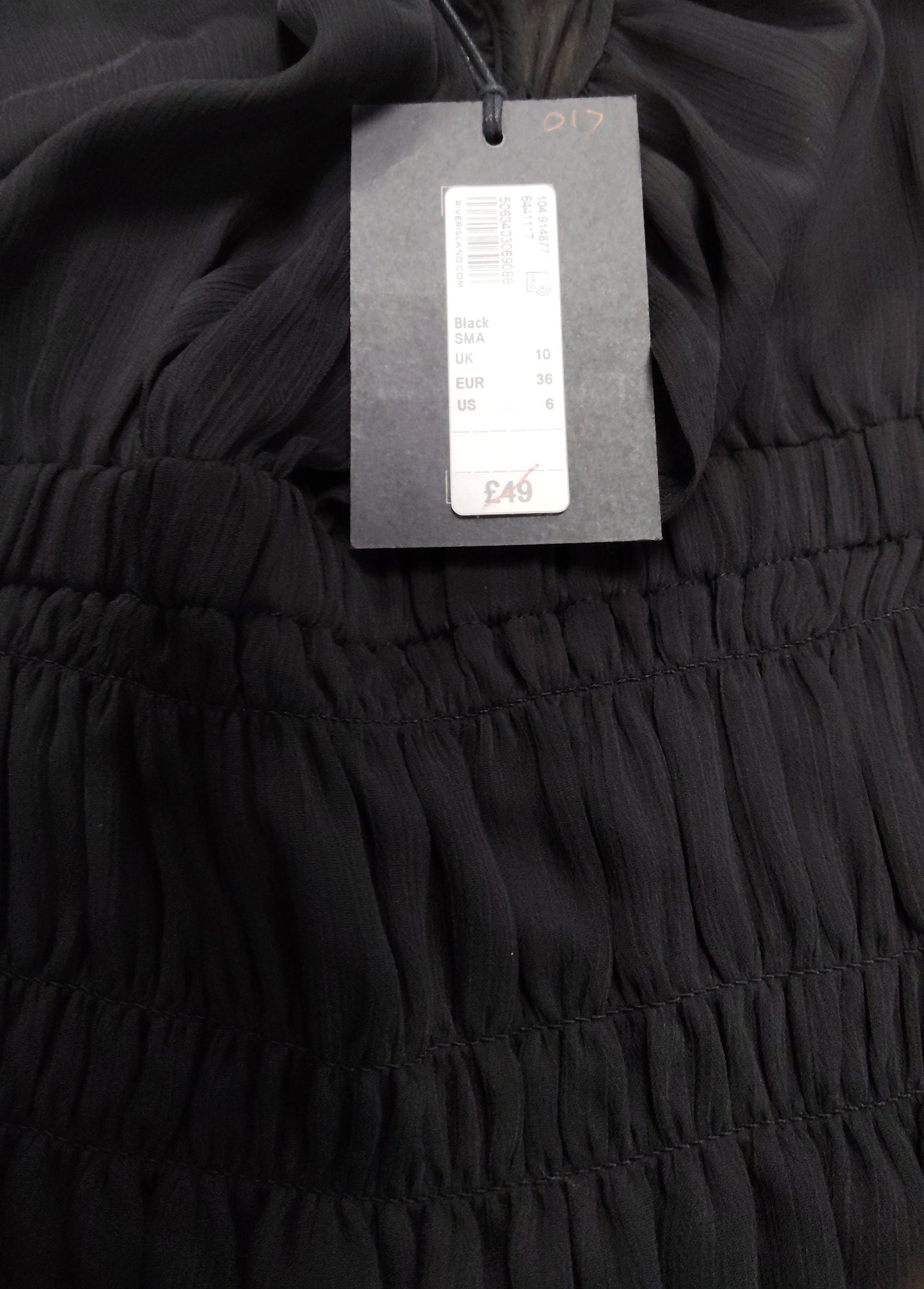 River Island Black Chiffon Dress Size 10 Women's Long Sleeve Smocked