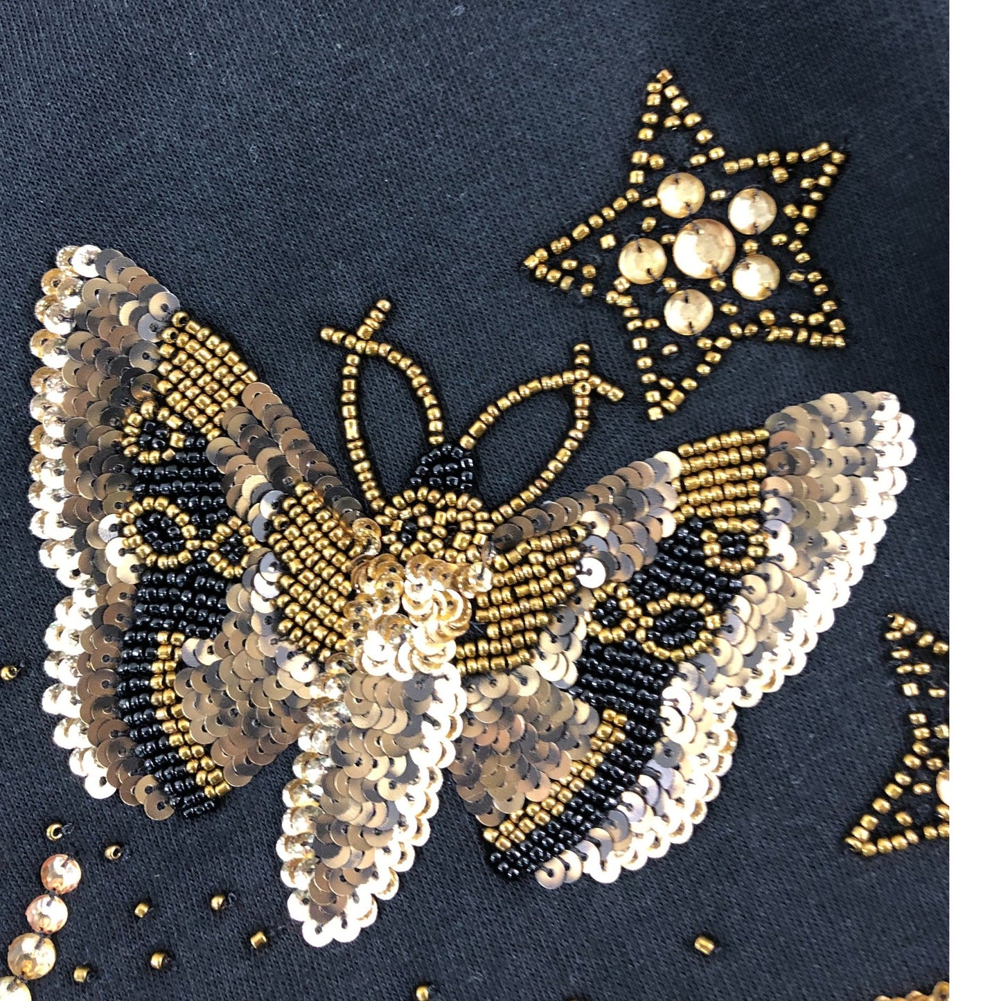 AllSaints Small Women's Black Cropped Sweatshirt Sequin Detail Butterfly Snake