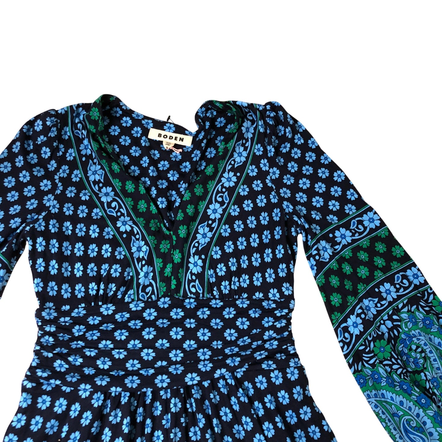 Boden Daphne Jersey Maxi Dress Women's Floral Long Sleeve Blue Green Size 6
