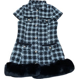 River Island Black White Checked Dress With Faux Fur Trim