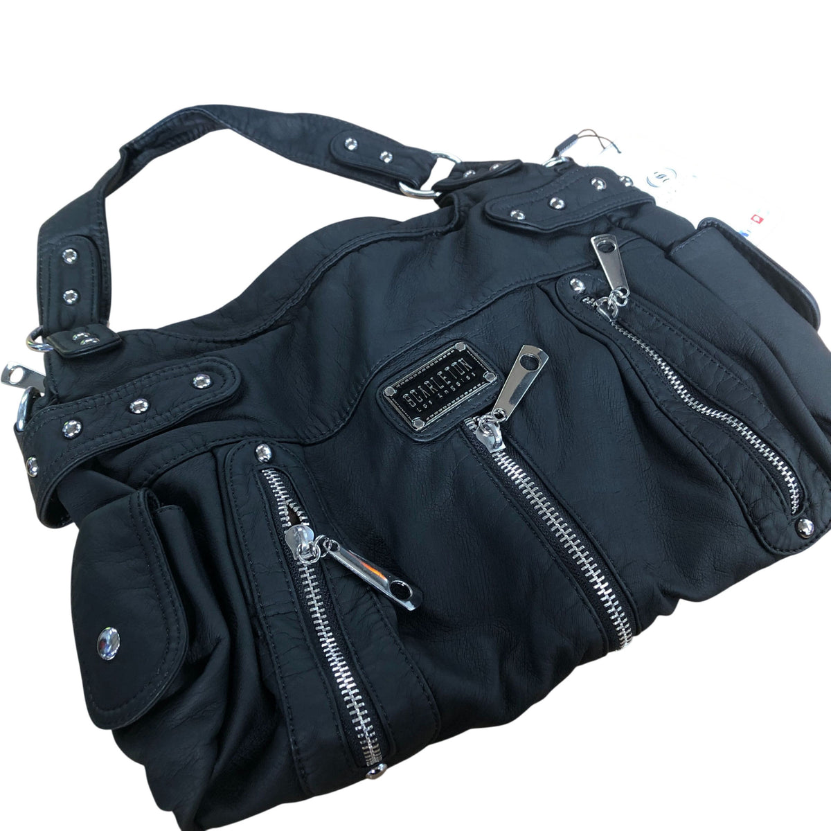 Scarleton Black Handbag Women's Soft Faux Leather Multiple Zipper Pockets