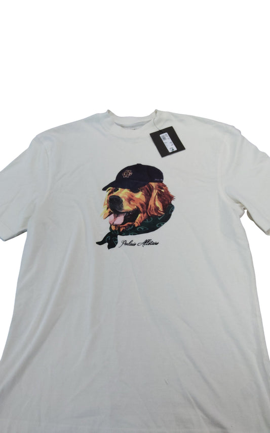 River Island Studios Dog Print T Shirt XS Casual White Cotton Short Sleeve