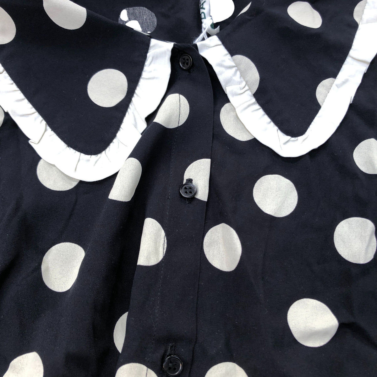 Baukjen Black Polka Dot Blouse UK10 Women's Ruffled Collar Button Up Top