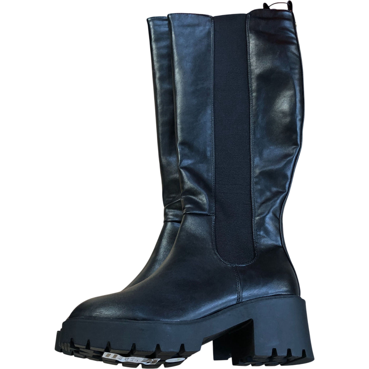 Wide Fit Black Knee High Boots Chunky Heel Faux Leather Size 5