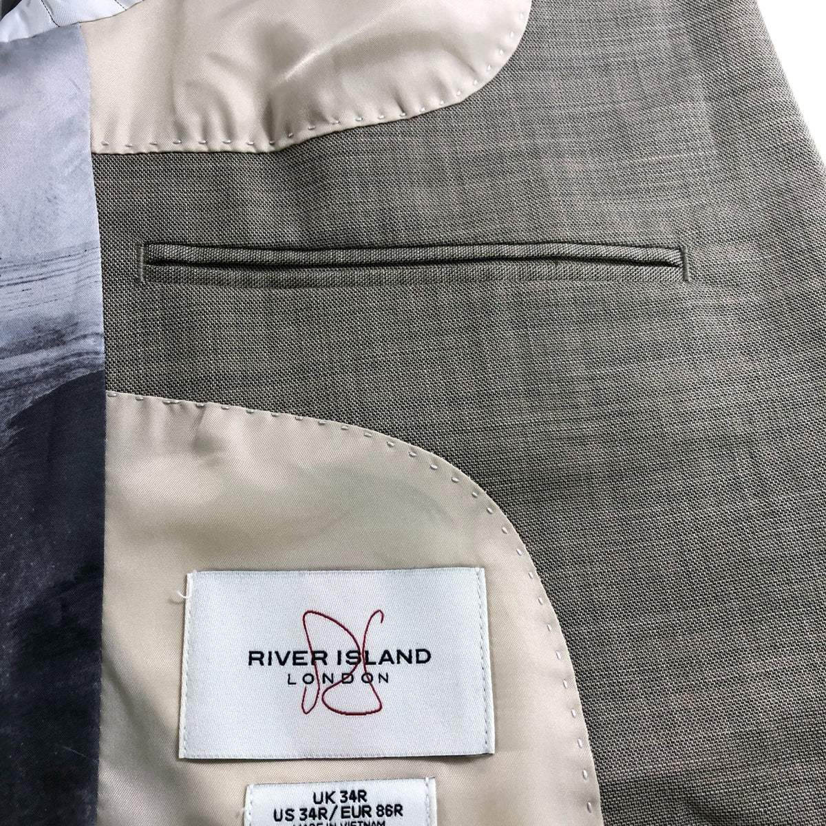 River Island Blazer UK34R Men's Tailored Fit Beige Check Blazer